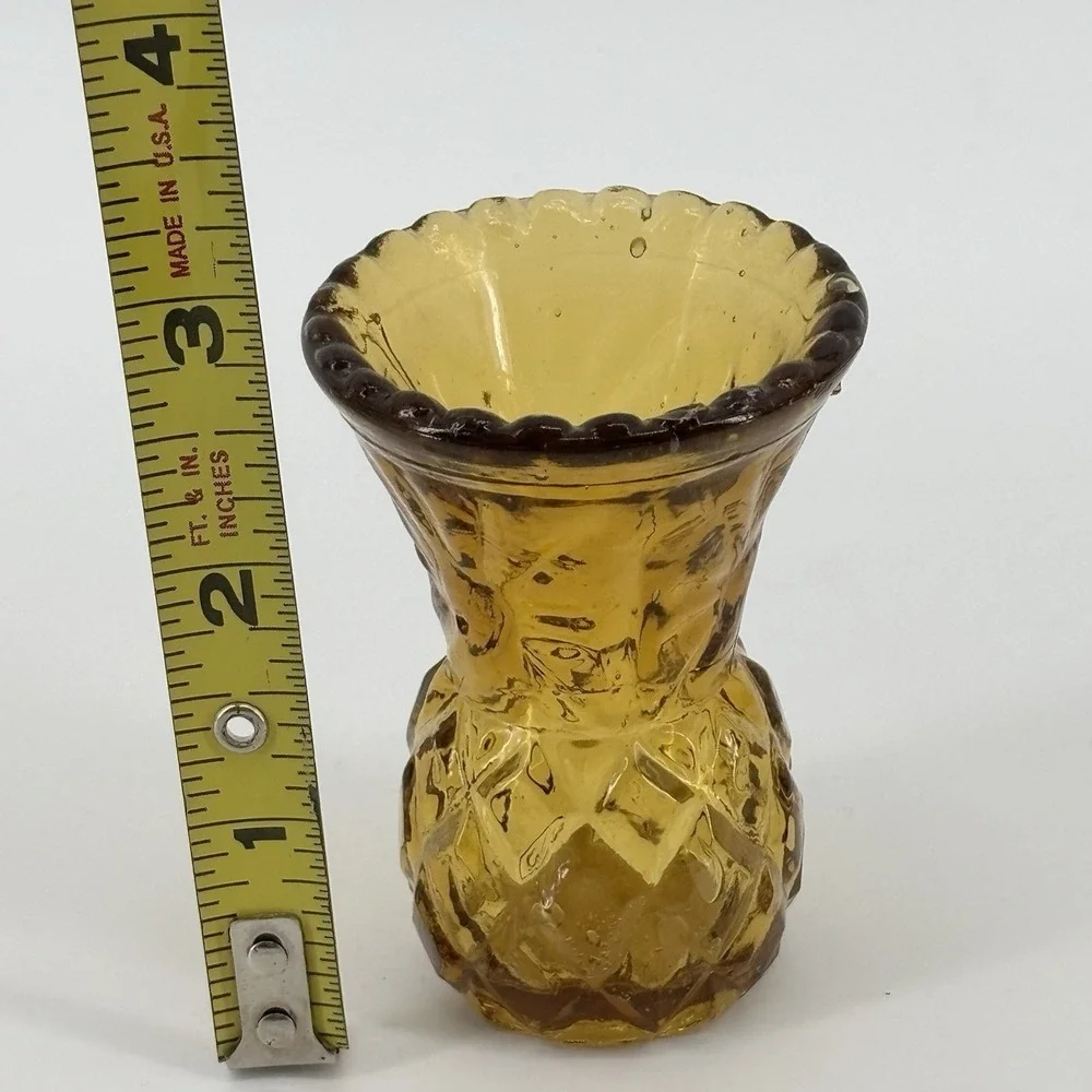Small Amber‎ Glass Toothpick / Matchstick Holder Starburst Hong Kong 2.75
